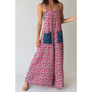 NWT Natural Life Dakota Cotton Tie Overall Pink Puff Floral Sz Large